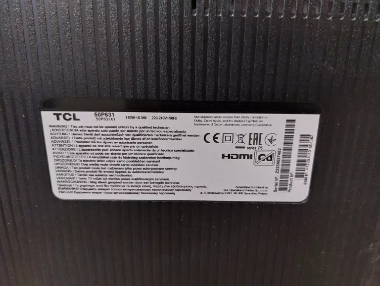 TELEWIZOR LED TCL 50P631 UHD 50 CALI 4K UHD ANDROID TV PILOT
