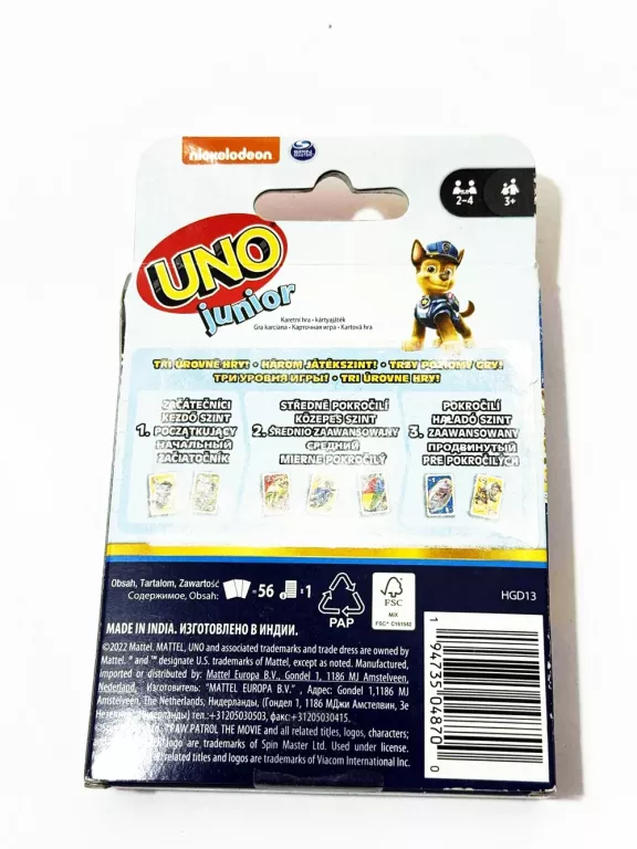 KARTY DO GRY DLA DZIECI UNO JUNIOR