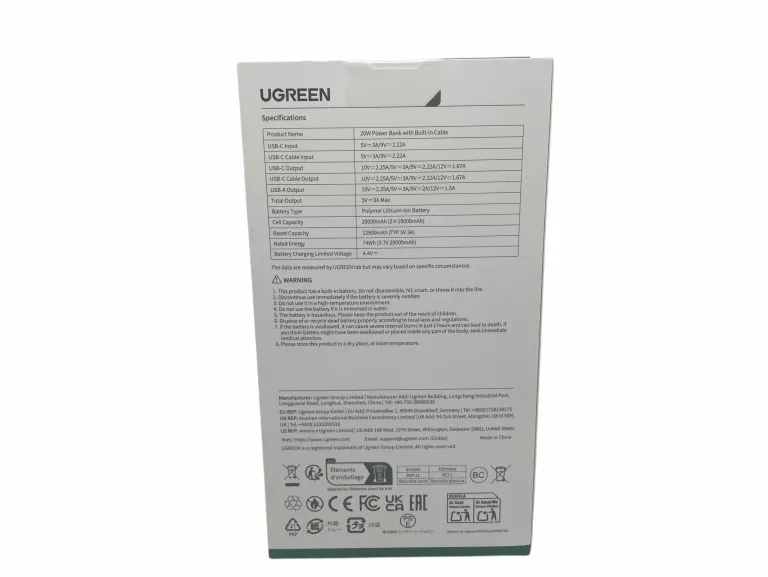 POWERBANK UGREEN GROUP LIMITED 20000 MAH CZARNY
