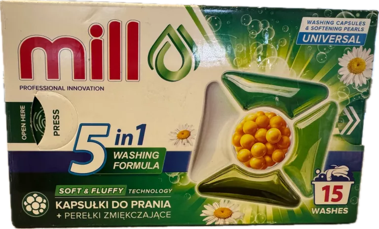 MILL KAPSUŁKI DO PRANIA UNIWERSALNE + PEREŁKI ZMIĘKCZAJĄCE 15 SZT.