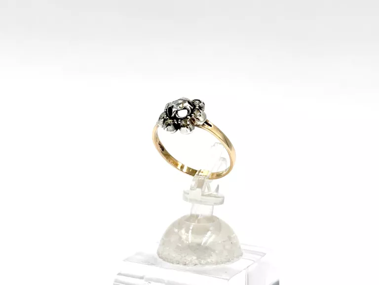 PIERŚCIONEK ZŁOTO I SREBRO Z ROZETĄ DIAMENTOWĄ 585 925 1,65G R12