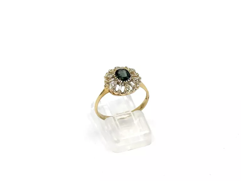 ZŁOTY PIERŚCIONEK Z SZAFIREM I DIAMENTAMI 585 2,74G R14 0,04CT
