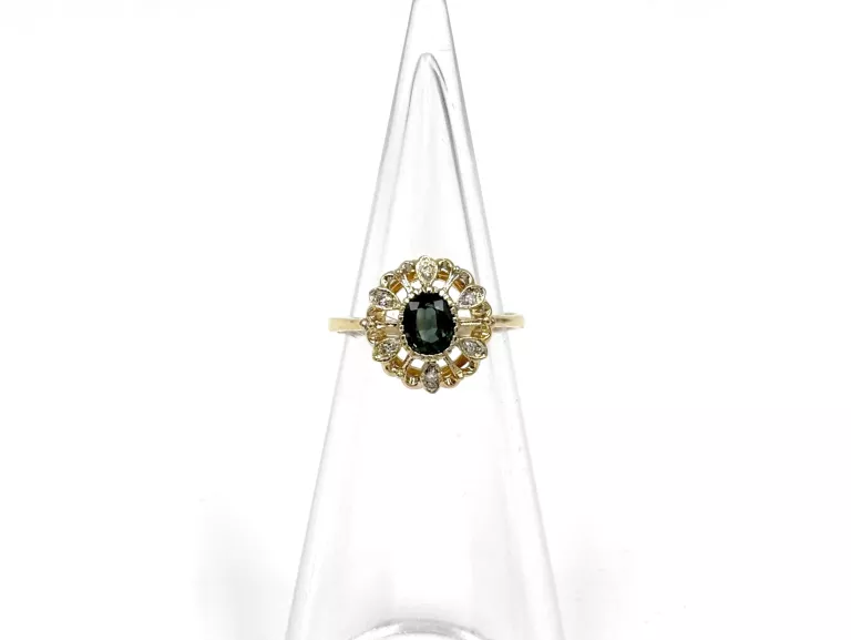 ZŁOTY PIERŚCIONEK Z SZAFIREM I DIAMENTAMI 585 2,74G R14 0,04CT