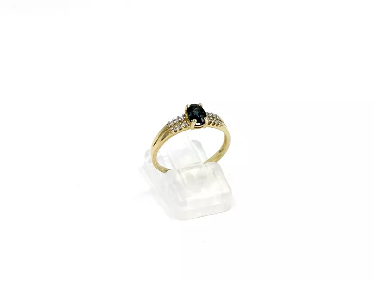 ZŁOTY PIERŚCIONEK Z SZAFIREM I DIAMENTAMI 585 1,76G R16 0,04CT