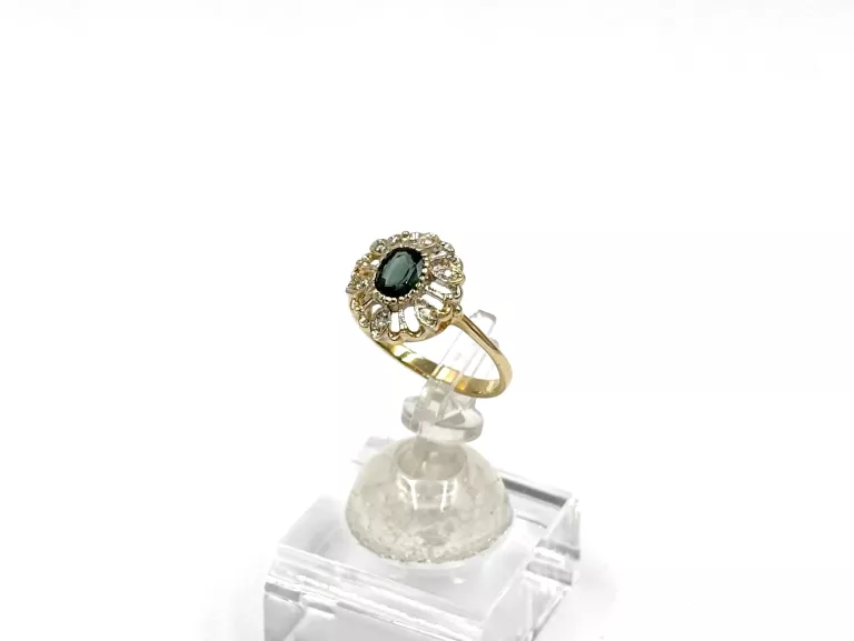 ZŁOTY PIERŚCIONEK Z SZAFIREM I DIAMENTAMI 585 2,74G R14 0,04CT