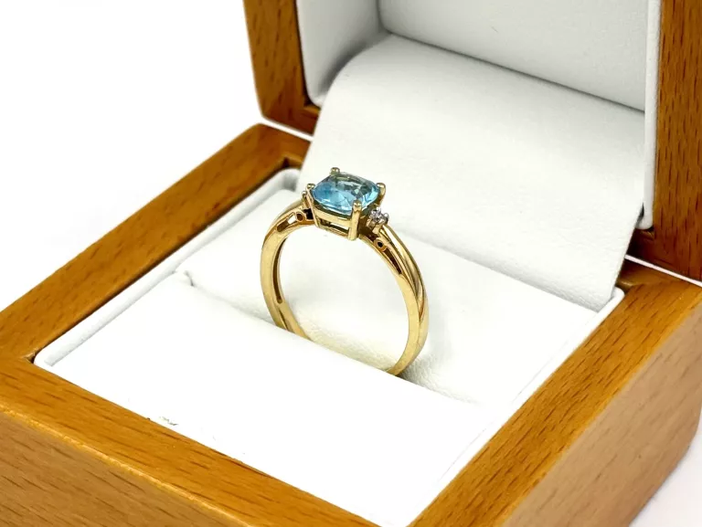 ZŁOTY PIERŚCIONEK Z TOPAZEM I DIAMENTAMI 585 2,33G R14 0,03CT