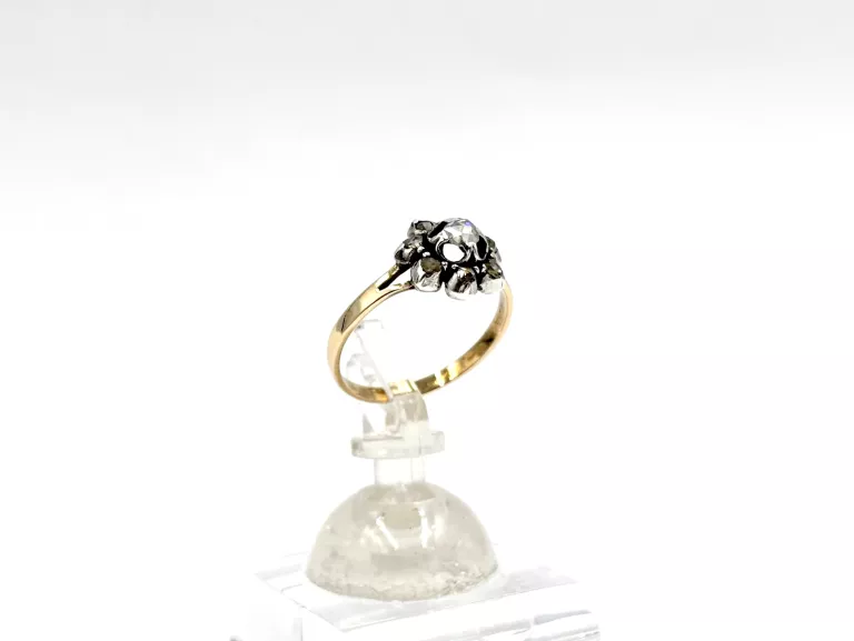 PIERŚCIONEK ZŁOTO I SREBRO Z ROZETĄ DIAMENTOWĄ 585 925 1,65G R12
