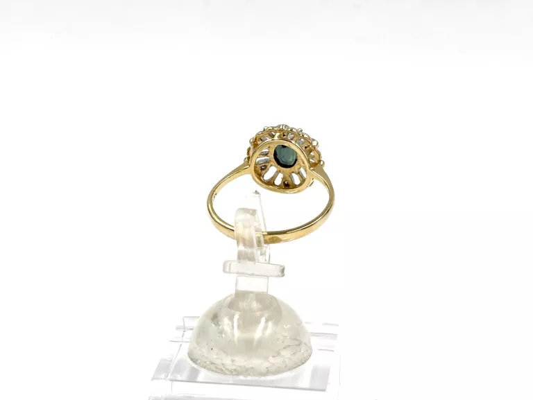 ZŁOTY PIERŚCIONEK Z SZAFIREM I DIAMENTAMI 585 2,74G R14 0,04CT
