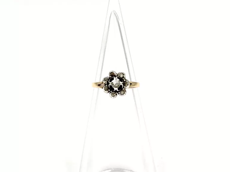 PIERŚCIONEK ZŁOTO I SREBRO Z ROZETĄ DIAMENTOWĄ 585 925 1,65G R12
