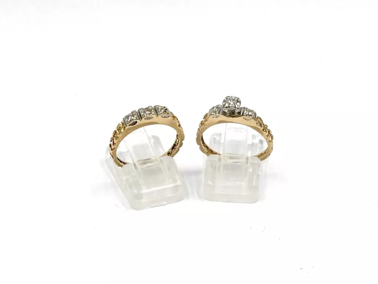KOMPLET DWÓCH ZŁOTYCH PIERŚCIONKÓW Z DIAMENTAMI 585 4,87G R13 0,17CT