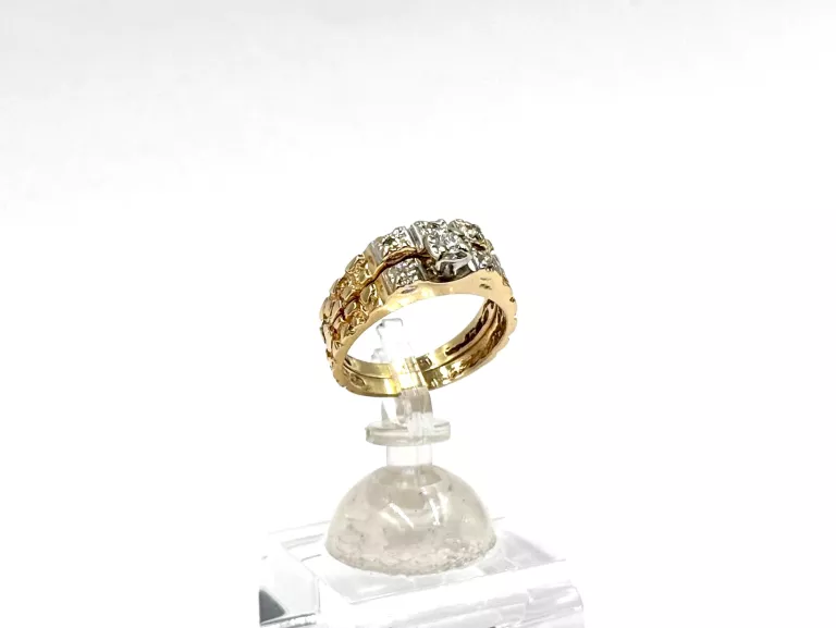 KOMPLET DWÓCH ZŁOTYCH PIERŚCIONKÓW Z DIAMENTAMI 585 4,87G R13 0,17CT