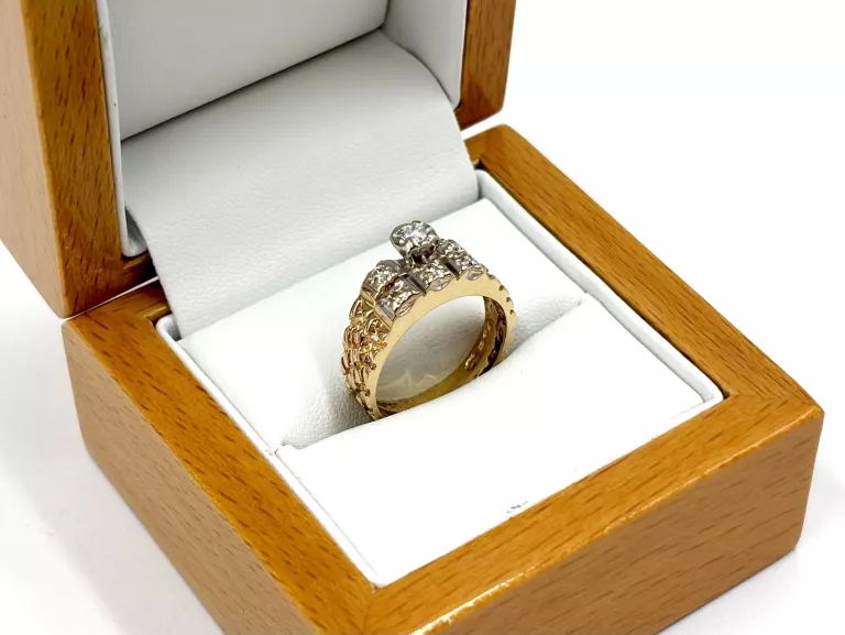 KOMPLET DWÓCH ZŁOTYCH PIERŚCIONKÓW Z DIAMENTAMI 585 4,87G R13 0,17CT