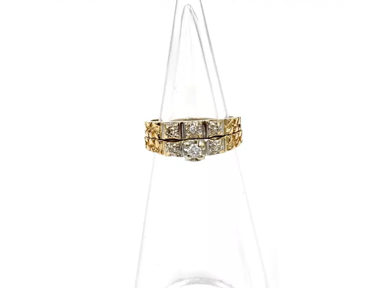 KOMPLET DWÓCH ZŁOTYCH PIERŚCIONKÓW Z DIAMENTAMI 585 4,87G R13 0,17CT