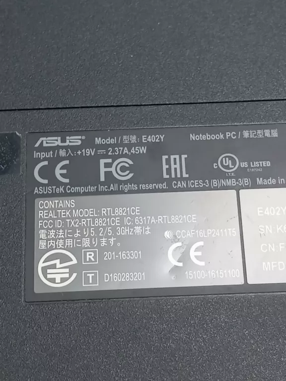 LAPTOP ASUS E402Y AMD E2-7015/AMD RADEON R2/250/4 GB + ZASILACZ