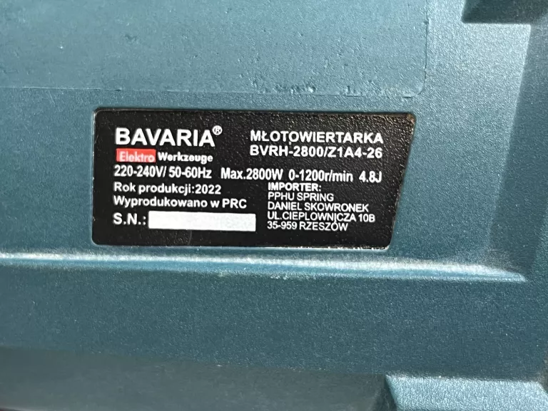 MŁOTOWIERTARKA BAVARIA BVRH-2800/ WALIZKA