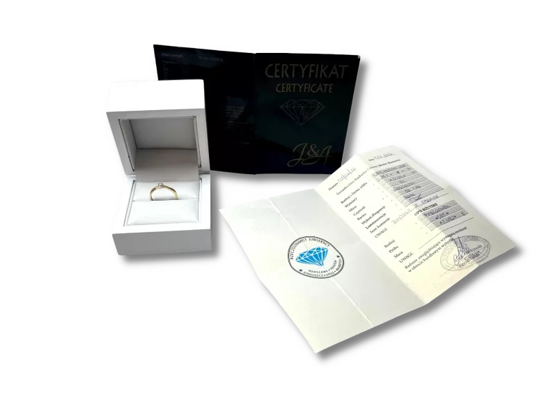 ZŁOTY PIERŚCIONEK P:585 W:1,5G R:10 BRYLANT 1SZT 0,04CT CERTYFIKAT