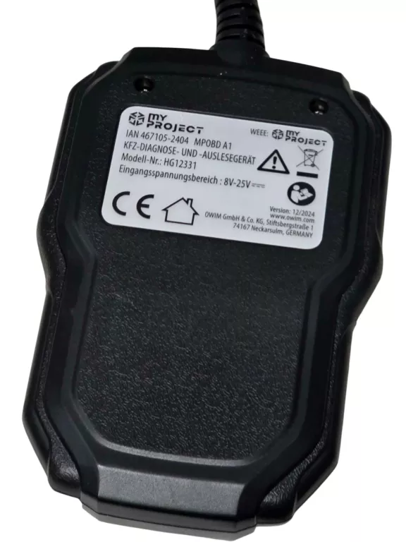 URZĄDZENIE DIAGNOSTYCZNE MY PROJECT HG12331 OBDII MPOBD A1