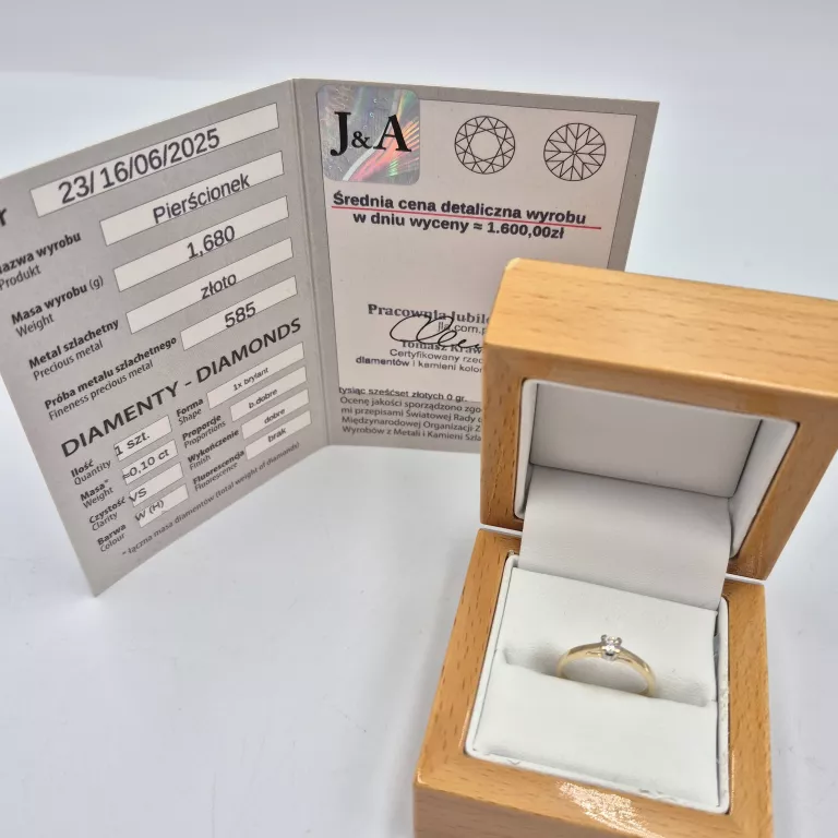 ZŁOTY PIERŚCIONEK 585 1,68G 1X BRYLANT 0,10 CT