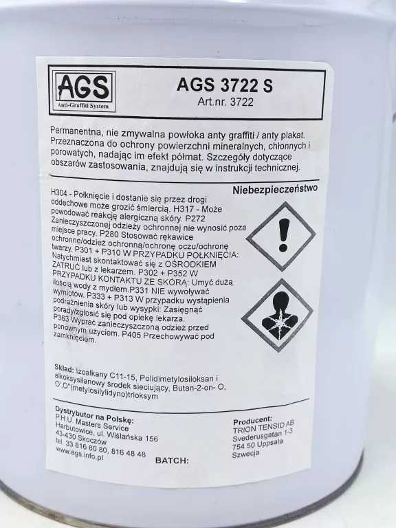 AGS 3722 S TRWAŁA POWŁOKA OCHRONNA PRZED GRAFITI I PLAKATAMI BEZBARWNY