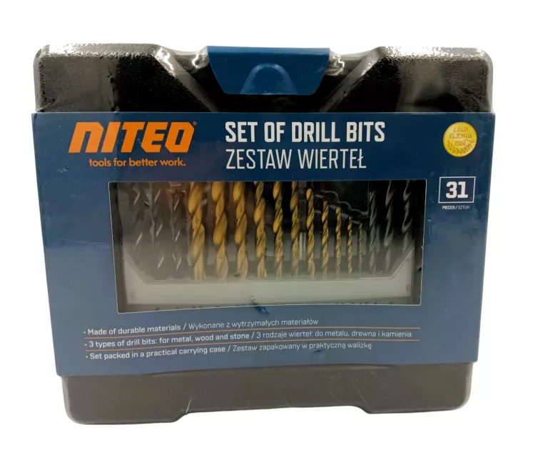 NITEO ZESTAW WIERTEŁ METAL, DREWNO, KAMIEŃ 31 SZT