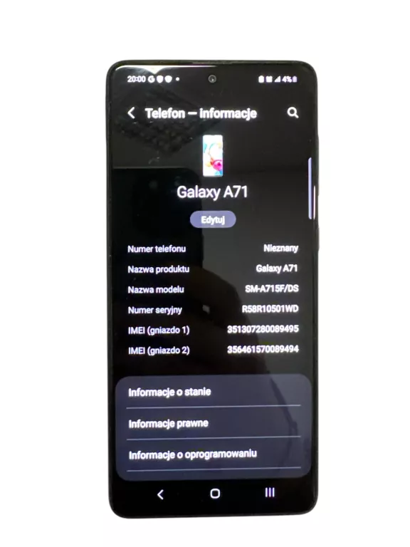 TELEFON SAMSUNG GALAXY A71 USZKODZONY APARAT
