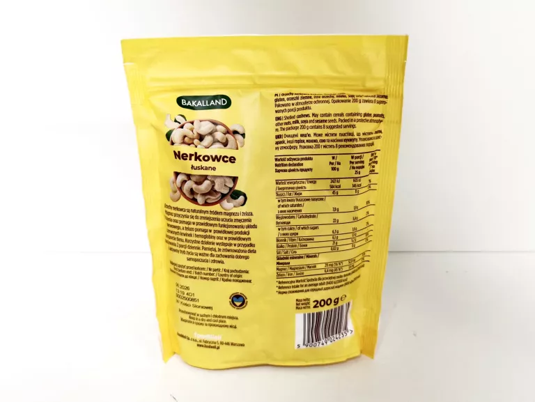 ORZECHY NERKOWCA ŁUSKANE NERKOWCE 200G 0,2KG BAKALLAND