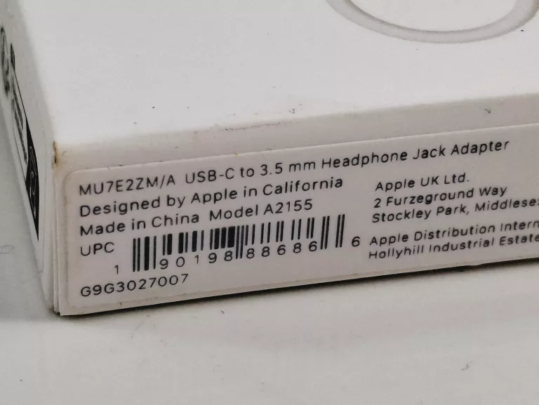 ORYGINALNY ADAPTER PRZEJŚCIÓWKA APPLE MMX62ZM/A LIGHTNING - JACK 3.5MM