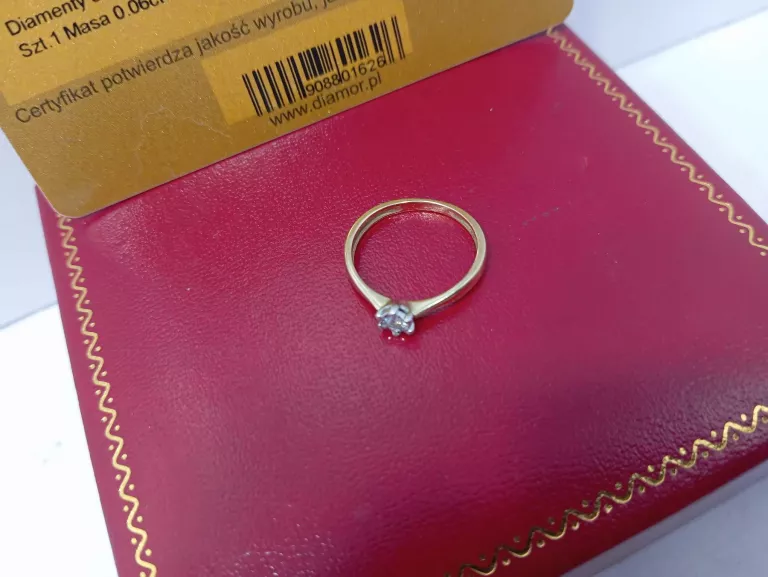 ZŁOTY PIERŚCIONEK Z DIAMENTEM 1,43G/585 CERT