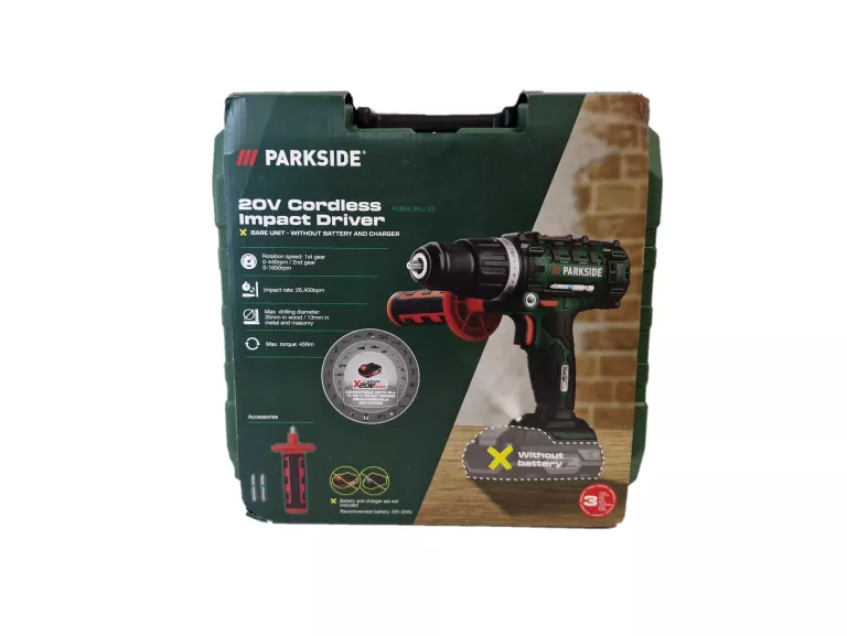 AKUMULATOROWA WIERTARKO-WKRĘTARKA UDAROWA PARKSIDE PSBSA 20-LI 20V +WALIZK