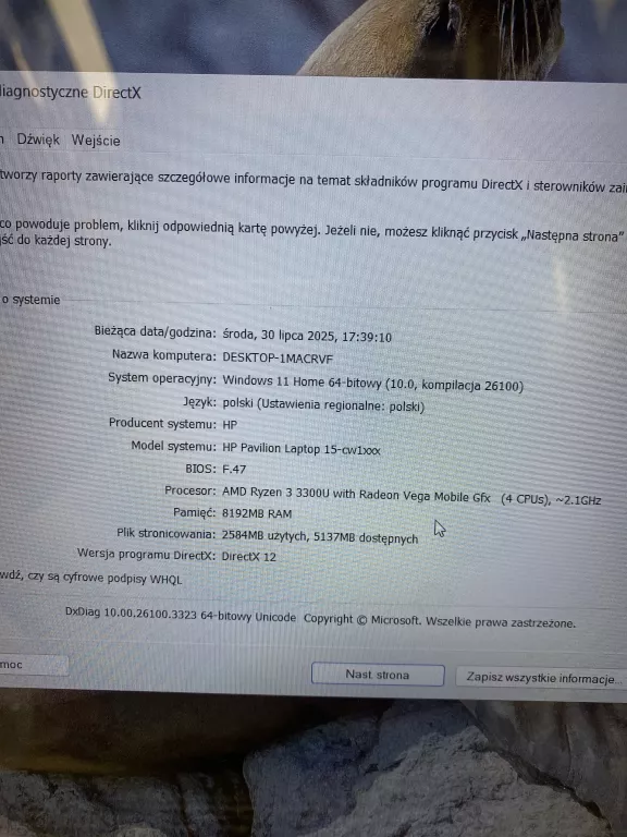 LAPTOP HP PAVILION 15-CW1001NA RYZEN 3 8/256GB