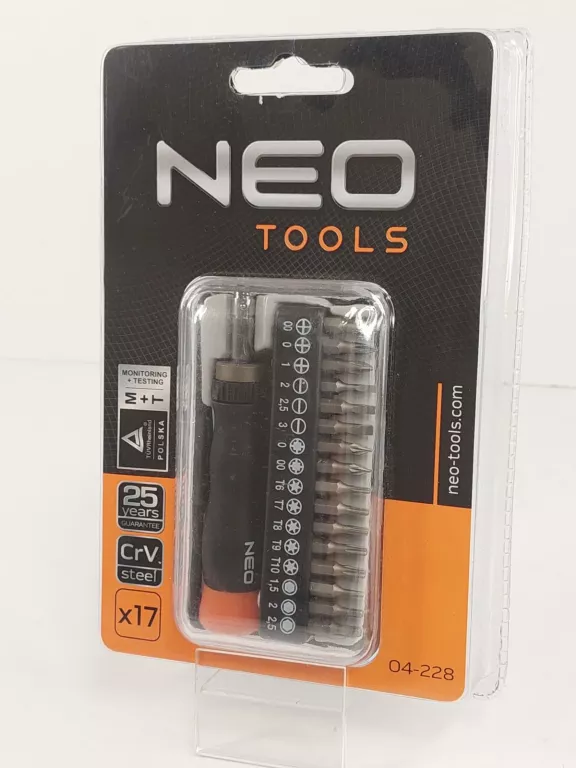 ZESTAW KOŃCÓWEK BITÓW ŚRUBOKRĘT UCHWYT 17 ELEMENTÓW NEO TOOLS
