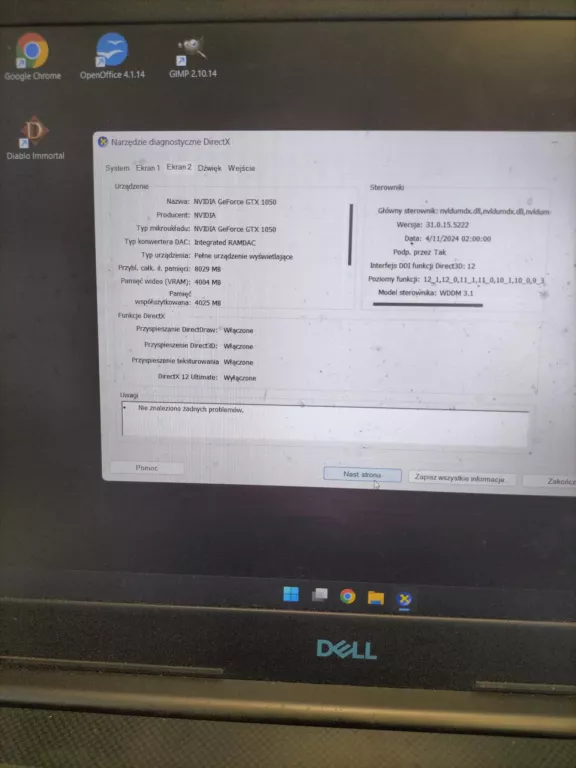 LAPTOP DELL G3 15 INTELCORE I5-8GEN GTX 1050 8/256GB WIN 11 ZASILACZ