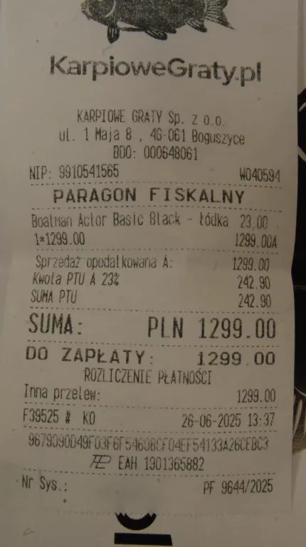 ŁÓDKA ZANĘTOWA BOATMAN ACTOR BASIC BLACK KOMPLET GWARANCJA