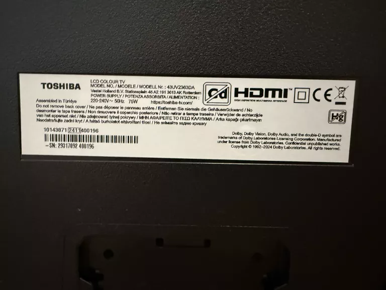 TELEWIZOR TOSHIBA 43UV2463DG 43" LED 4K DOLBY VISION SMART TV VIDAA