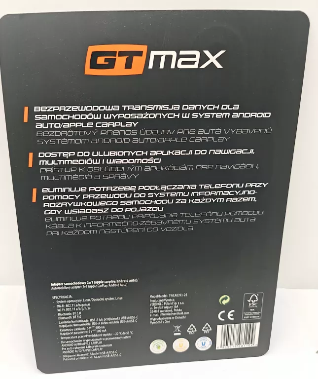 ADAPTER SAMOCHODOWY 2W1 GT MAX CAR ANDROID/APPLE CARPLAY
