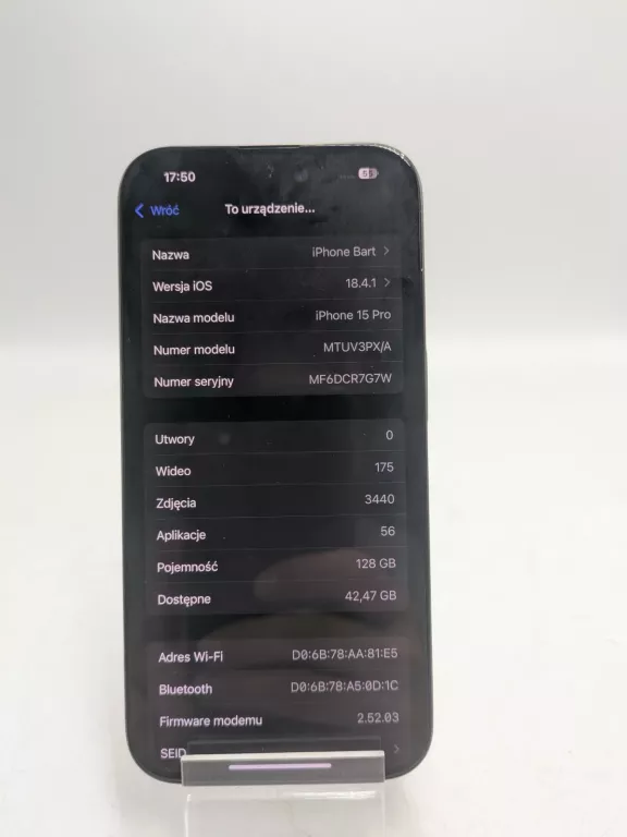 TELEFON APPLE IPHONE 15 PRO 128GB BAT 99 %