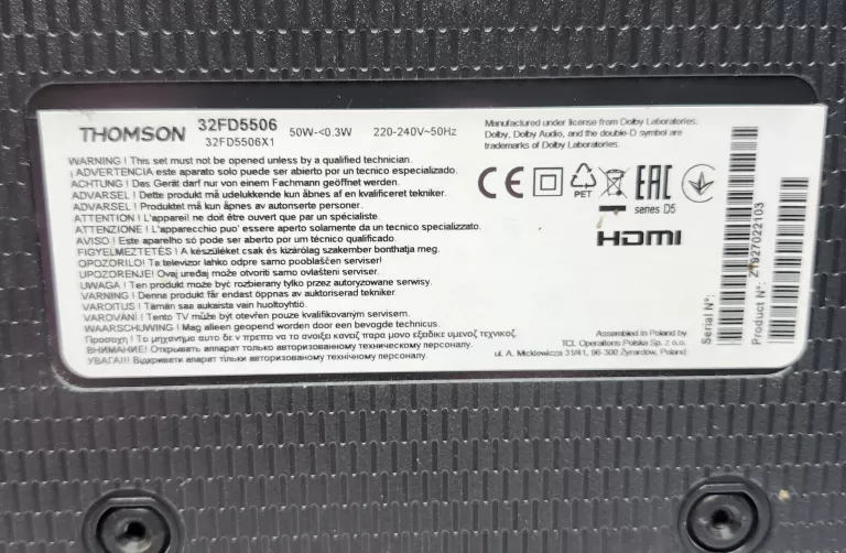 TELEWIZOR THOMSON 32FD5506 PILOT
