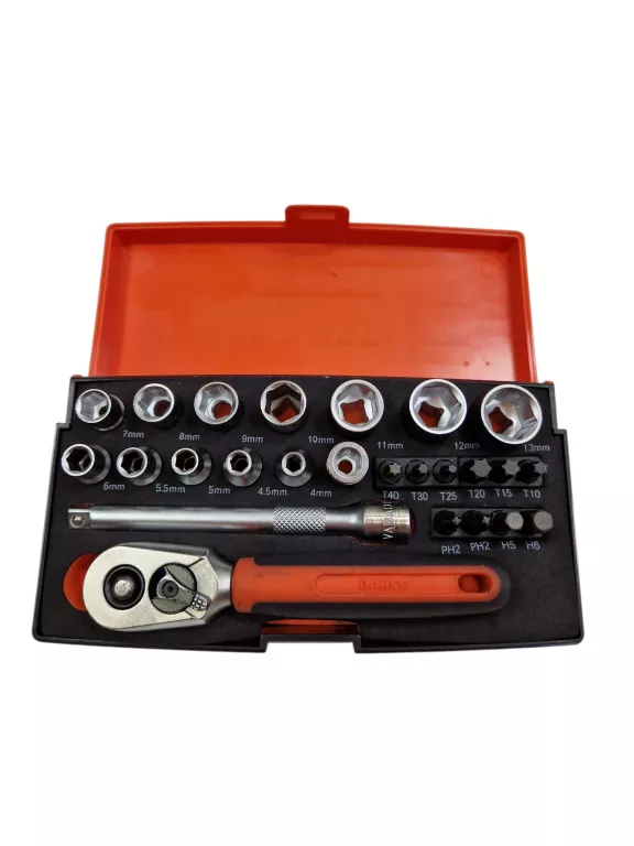 BAHCO SL25 ZESTAW 25 NARZĘDZI 1/4'' GRZECHOTKA +NASADKI +BITY +PRZEDUŻKA
