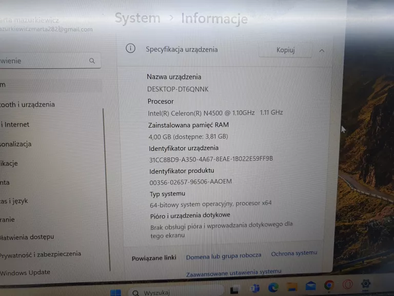 LAPTOP ACER SWIFT 1 SF114-34 14 " INTEL CELERON 4 GB / 128 GB SREBRNY