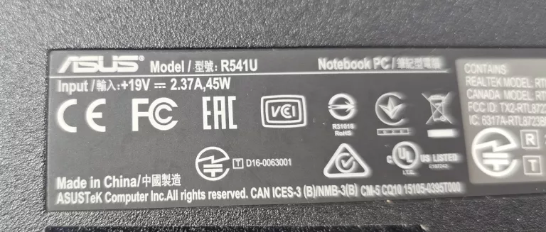 LAPTOP ASUS R541U 500GB/ 4GB/I3/WIN10 HOME!