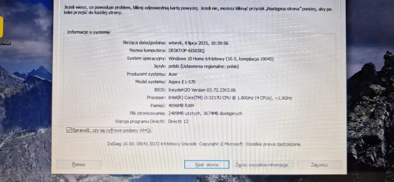 LAPTOP ACER ASPIRE E1-570 4GB RAM 500GB ROM I3-3217U