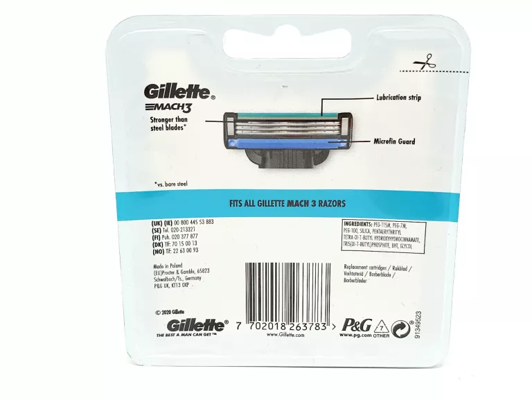 GILLETTE MACH3 OSTRZA DO MASZYNKI DO GOLENIA DLA MĘŻCZYZN, 8 SZTUK