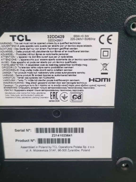 TELEWIZOR TCL 32DD429