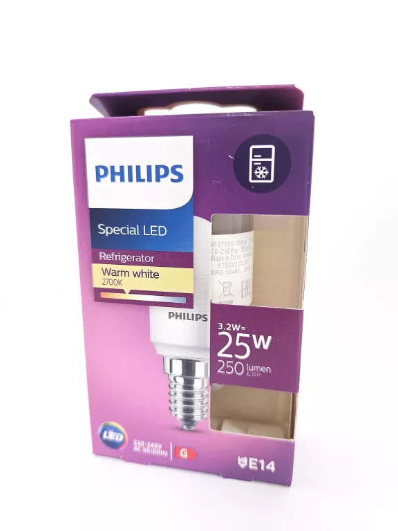 ŻARÓWKA LED TUBULARNA LODÓWKA E14 T25 3.2W = 25W 250LM 2700K PHILIPS