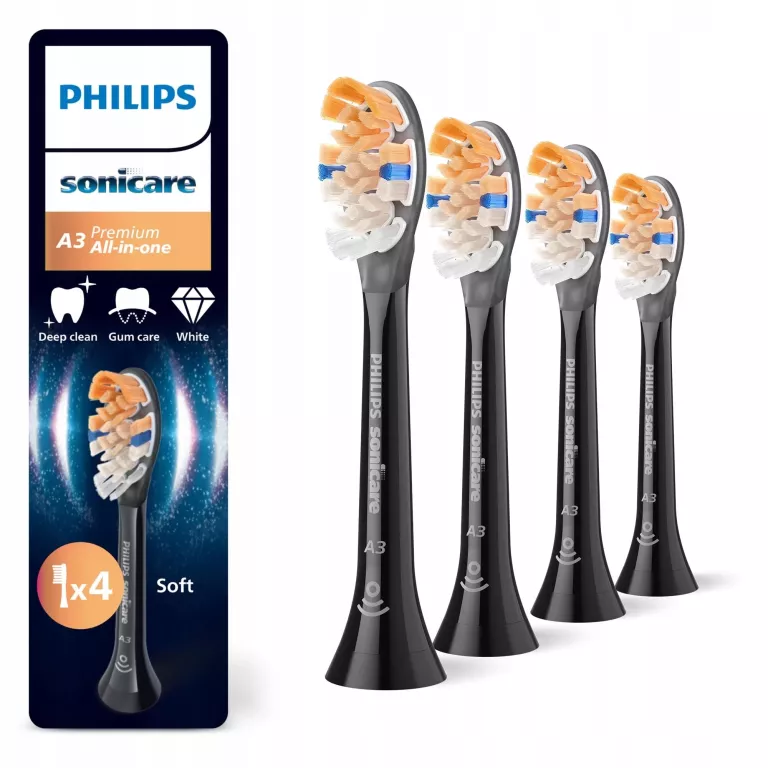 KOŃCÓWKI DO SZCZOTECZKI PHILIPS SONICARE A3 PREMIUM ALL-IN-ONE 4SZT.CZARNE