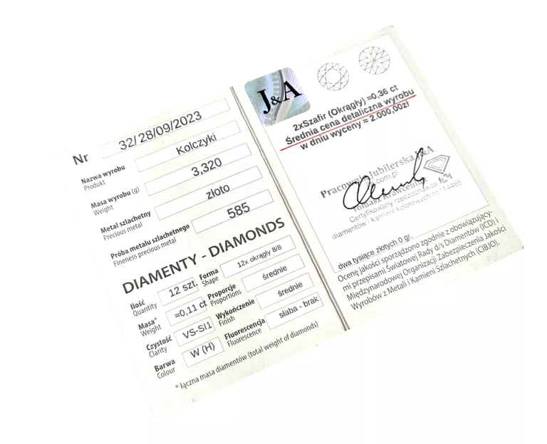 ZŁOTE KOLCZYKI Z BRYLANTAMI I SZAFIRAMI (585) 3.32G