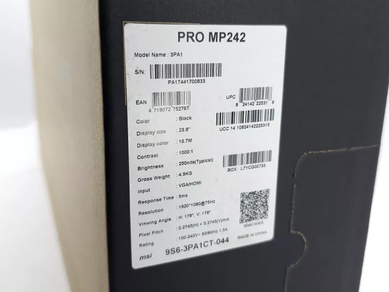 MONITOR LED MSI PRO MP242 SERIES POWYSTAWOWY