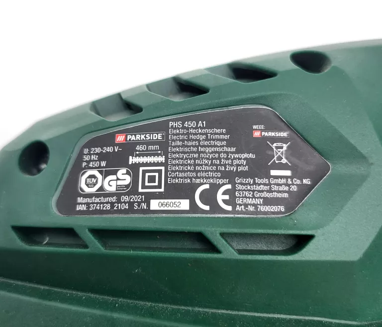 ELEKTRYCZNE NOŻYCE DO ŻYWOPŁOTU PARKSIDE PHS 450 A1, 450 W