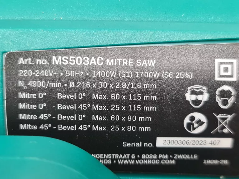 PIŁA UKOŚNICA VONROC MS503AC 1700W 216MM LASER CIĘCIA GEHRUNG -45/+45