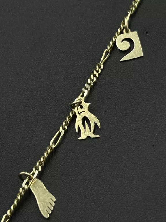 PIĘKNA ZŁOTA BRANSOLETKA Z WISIORKAMI 585/14K/4,48 G/17,5 CM